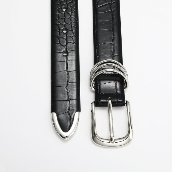 Women\'s Leather Belt with Gold Buckle Elegant Waist Accessory for Jeans Dress main image 4